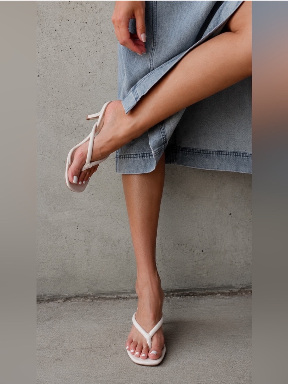 White thong sandal slip on square toe heels